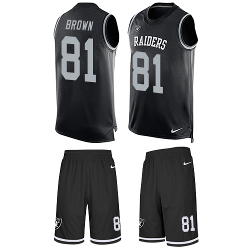 Nike Raiders #81 Tim Brown Black Team Color Men's Stitched NFL Limited Tank Top Suit Jersey - Click Image to Close